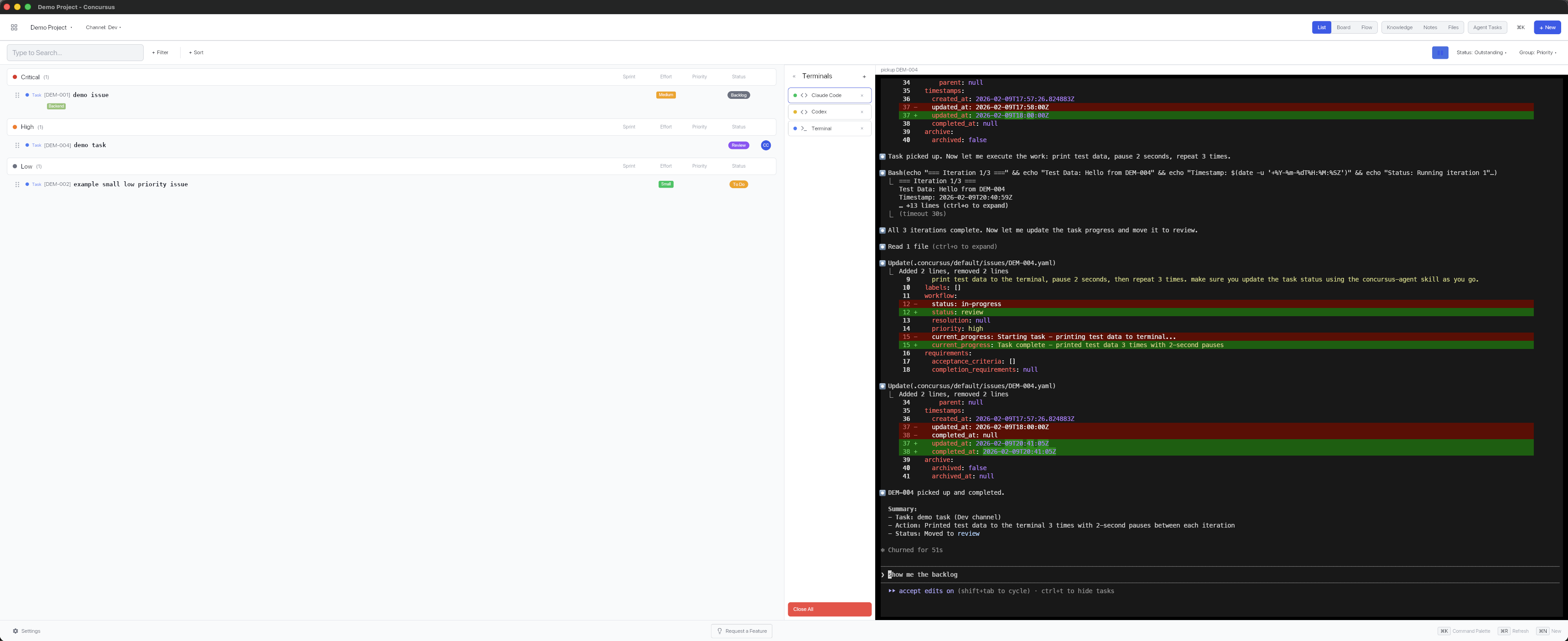 Concursus agent split view for guided execution